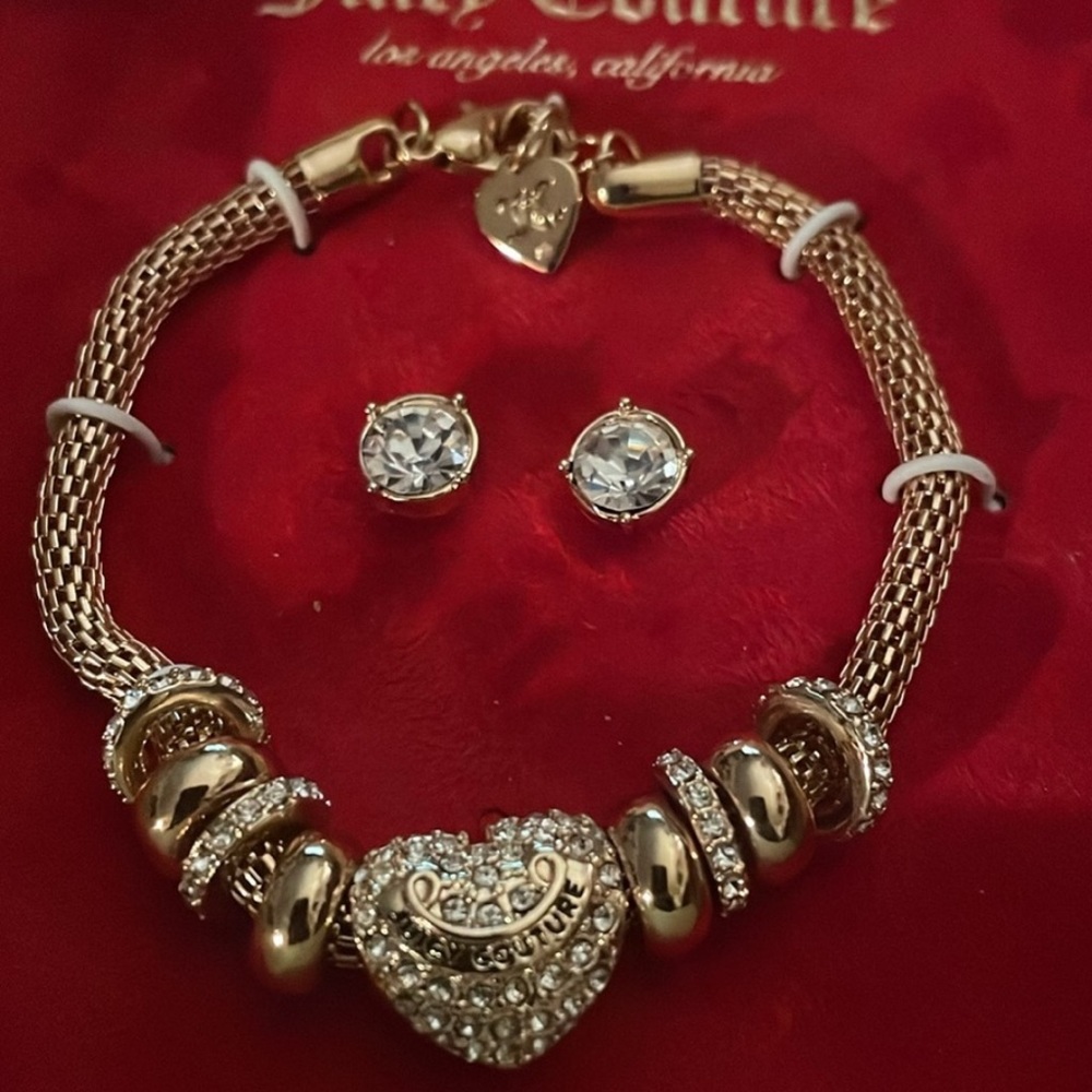 New Juicy Couture Gift Set with Rhinestone and Crystal Heart Bracelet & Earrings - Picture 3 of 3